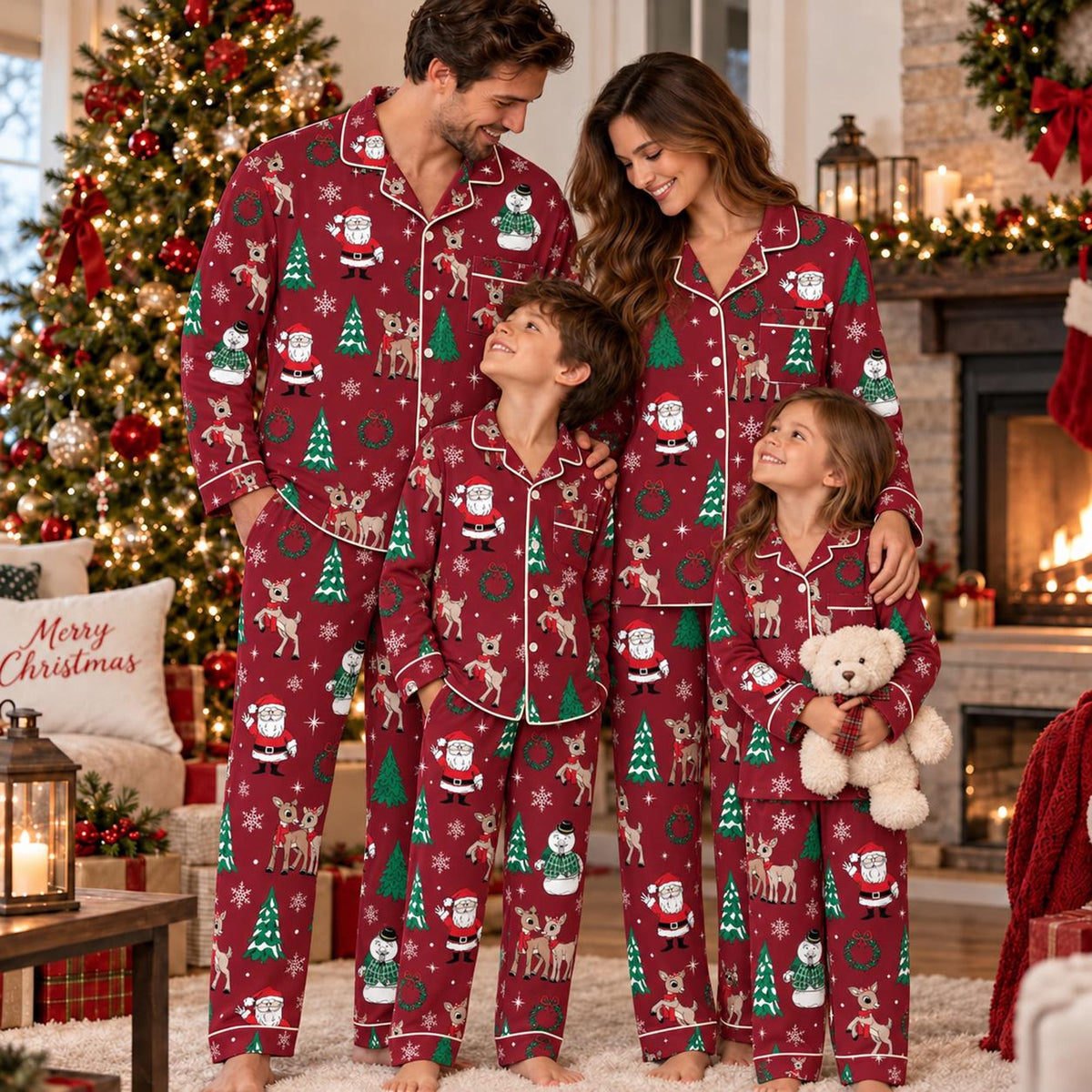 Rudolph Christmas Family Pajamas, Rudolph the Red-Nosed Reindeer Christmas Pajamas, Red Matching Family Pajama Set