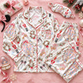 Disney Princess Castle Christmas Satin Pajamas, Nutcracker Ballet Pink Bow Mickey Minnie Holiday Sleepwear Set, Christmas Gift for Women