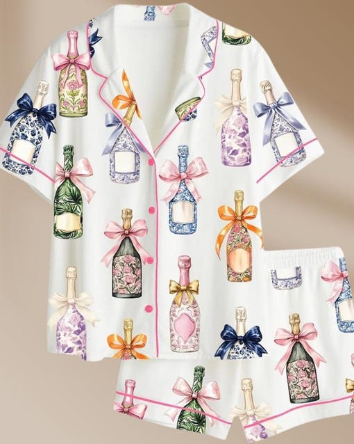 Luxury Champagne Cake Satin Pajamas, Chic Wedding Short Sleeve Pjs for Women, Silky Bridal Party Sleepwear, Future Mrs Gift
