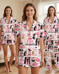 Girly Halloween Pajama Set, Pink Spooky Sleepwear, Witch Lounge Pajamas, Women's Fall Loungewear, Halloween Gift