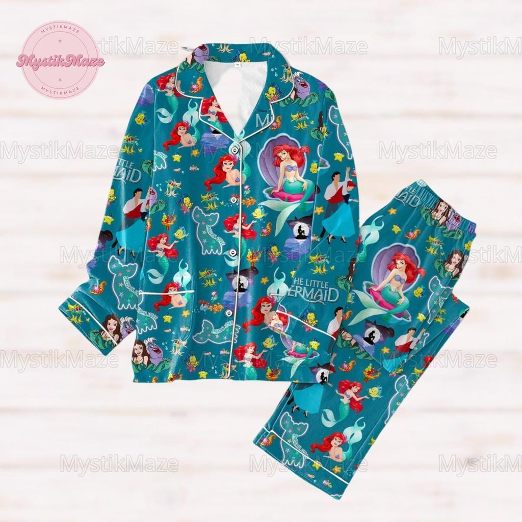 Christmas Ariel Pajamas Set, The Little Mermaid Womens Pajamas, Magic Kingdom Shirt, Disneyland Girls Trip, Disney Princess Fan Gift
