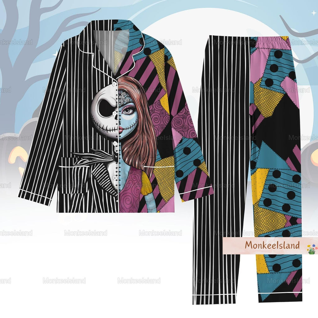 Halloween Jack And Sally Costume Pajamas, Nightmare Before Christmas Pajamas Set, Horror Movie Shirt, Halloween Cosplay