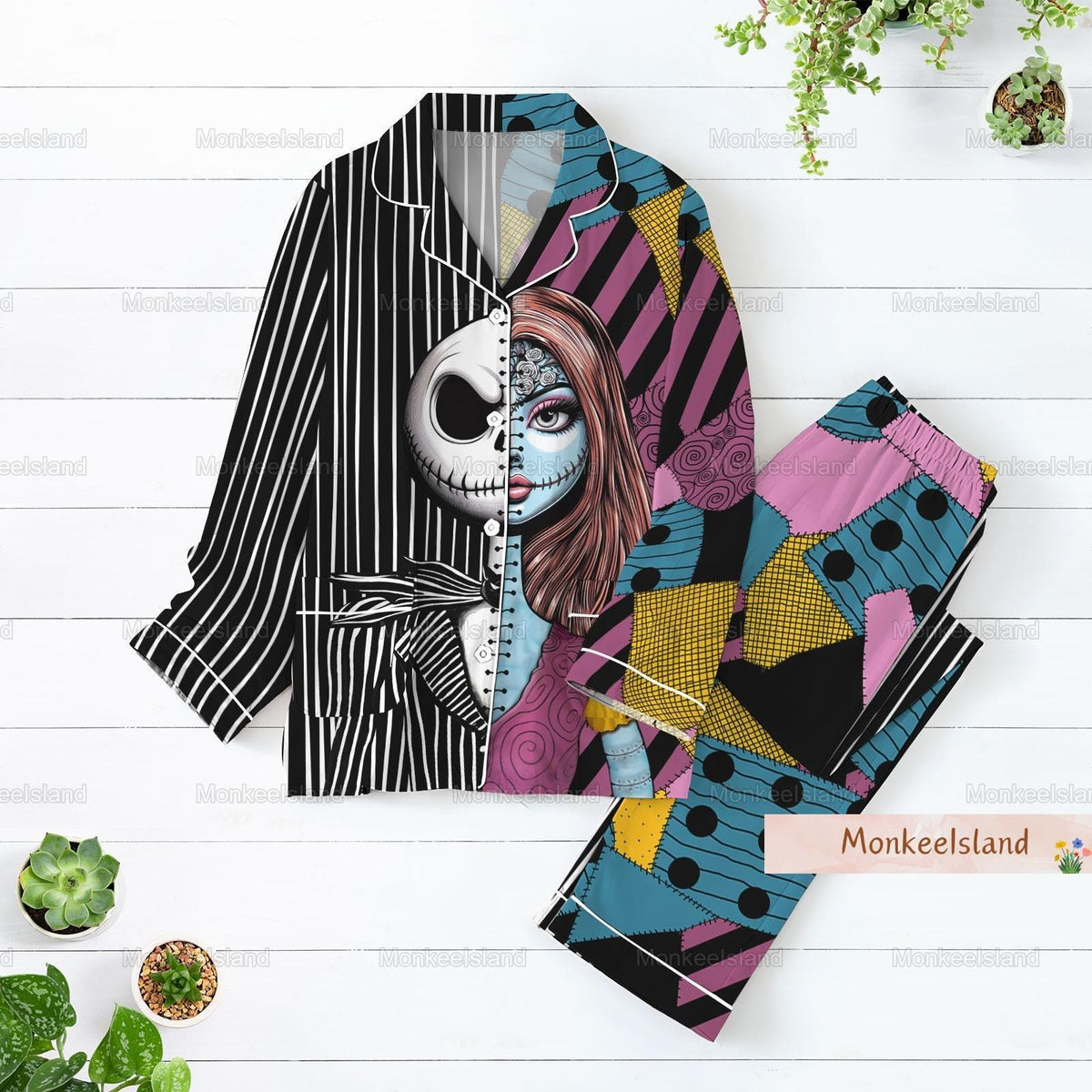 Halloween Jack And Sally Costume Pajamas, Nightmare Before Christmas Pajamas Set, Horror Movie Shirt, Halloween Cosplay