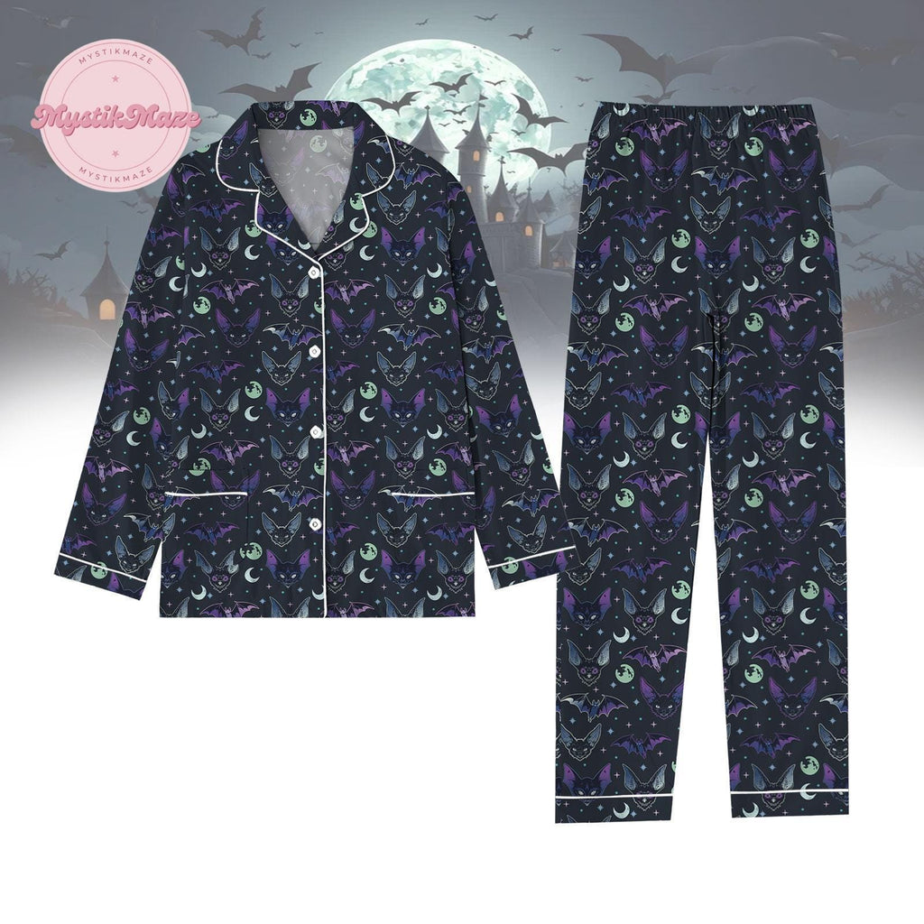 Christmas Creepy Bat Pajamas Set, Goth Holiday Pajamas, Spooky Season Shirt, Dark Art Art Pajamas For Party, Christmas Vibes Merch