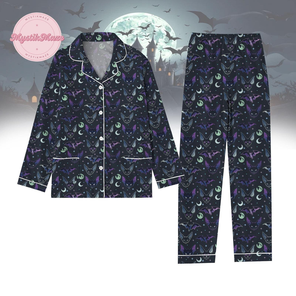 Christmas Creepy Bat Pajamas Set, Goth Holiday Pajamas, Spooky Season Shirt, Dark Art Art Pajamas For Party, Christmas Vibes Merch