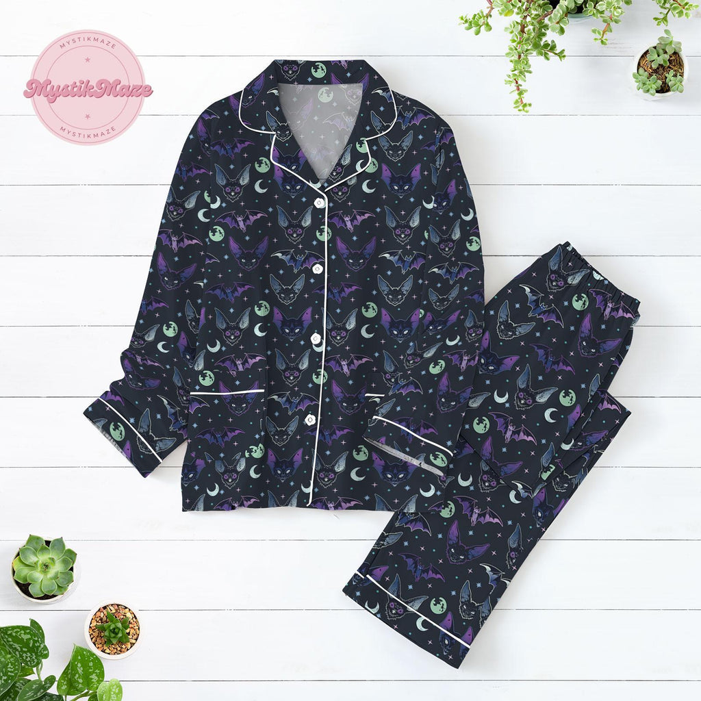 Christmas Creepy Bat Pajamas Set, Goth Holiday Pajamas, Spooky Season Shirt, Dark Art Art Pajamas For Party, Christmas Vibes Merch