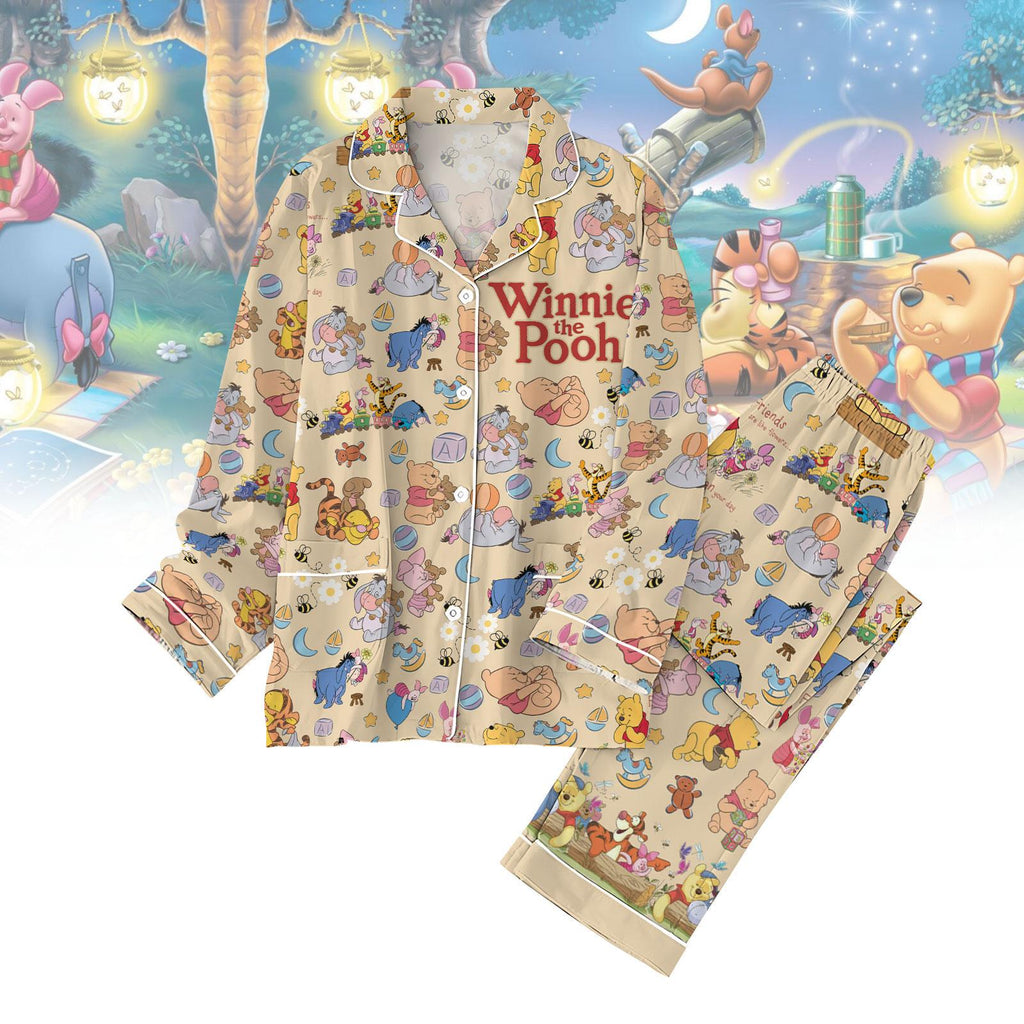 Vintage Winnie The Pooh Pajamas, Pooh And Friends Women Pajamas, Disney Cartoon Pajamas Set, Magic Kingdom Shirt, Gift For Her