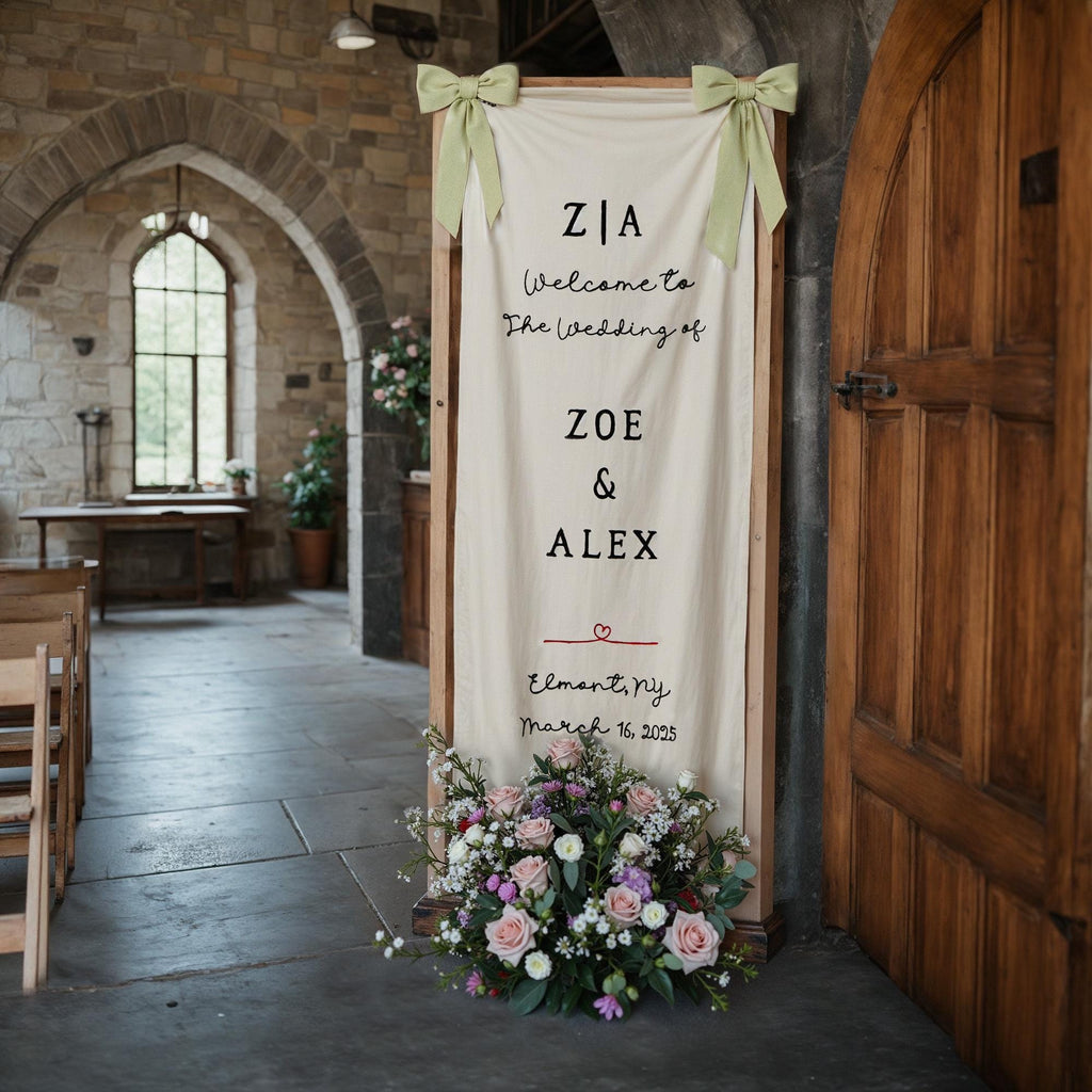 Personalized Embroidered Wedding Welcome Sign: Custom Linen Fabric