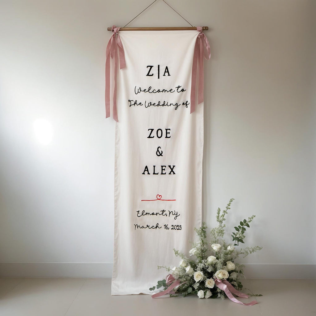 Personalized Embroidered Wedding Welcome Sign: Custom Linen Fabric