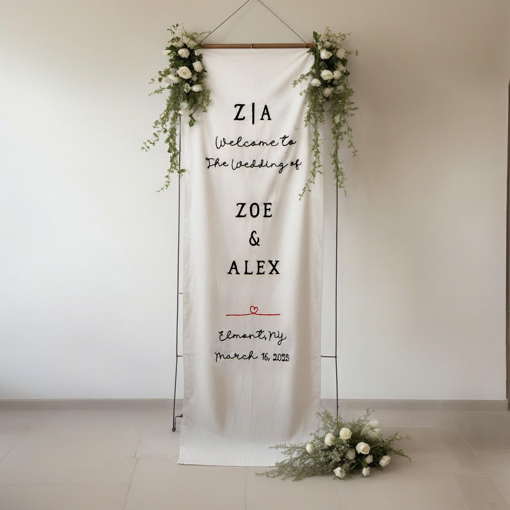 Personalized Embroidered Wedding Welcome Sign: Custom Linen Fabric