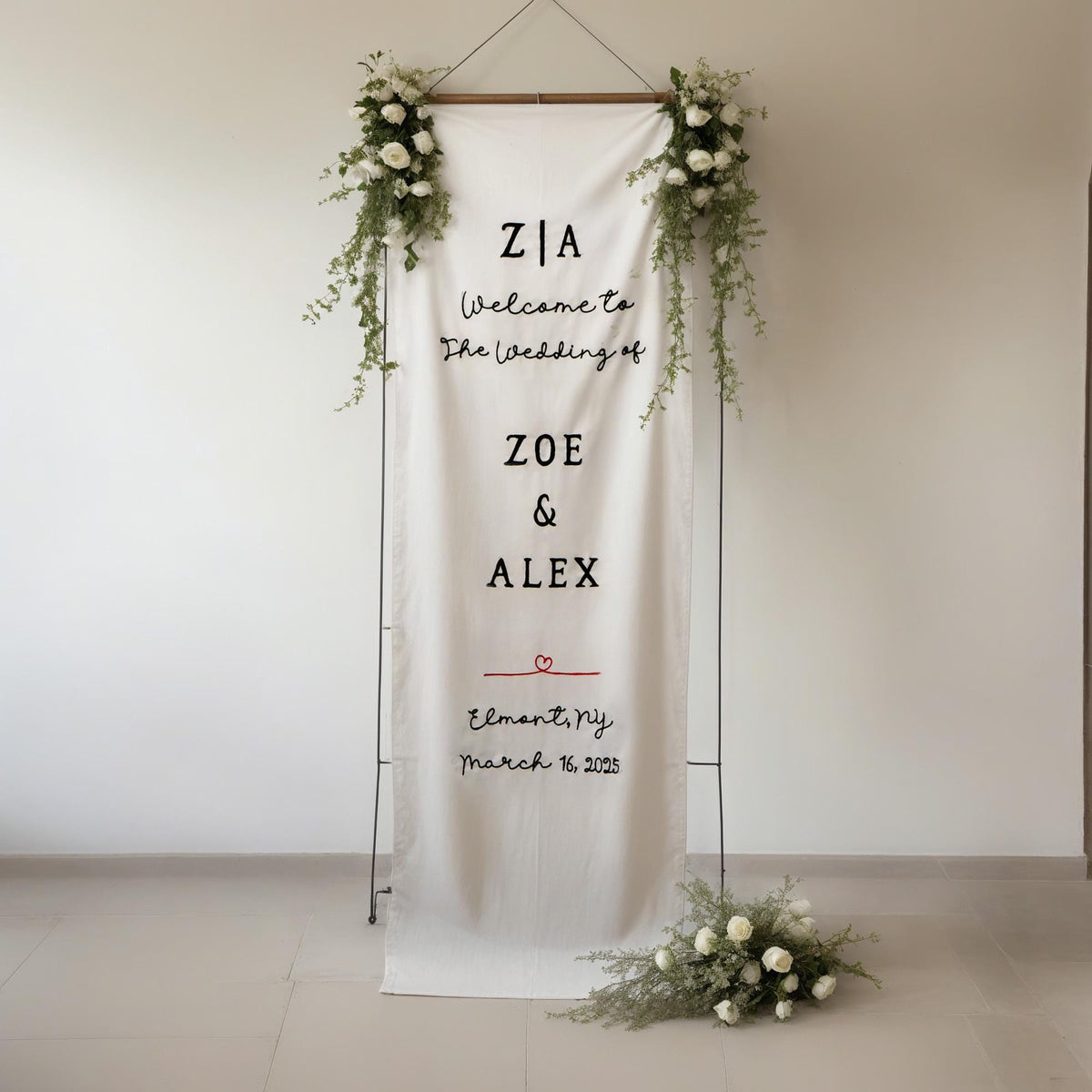 Personalized Embroidered Wedding Welcome Sign: Custom Linen Fabric