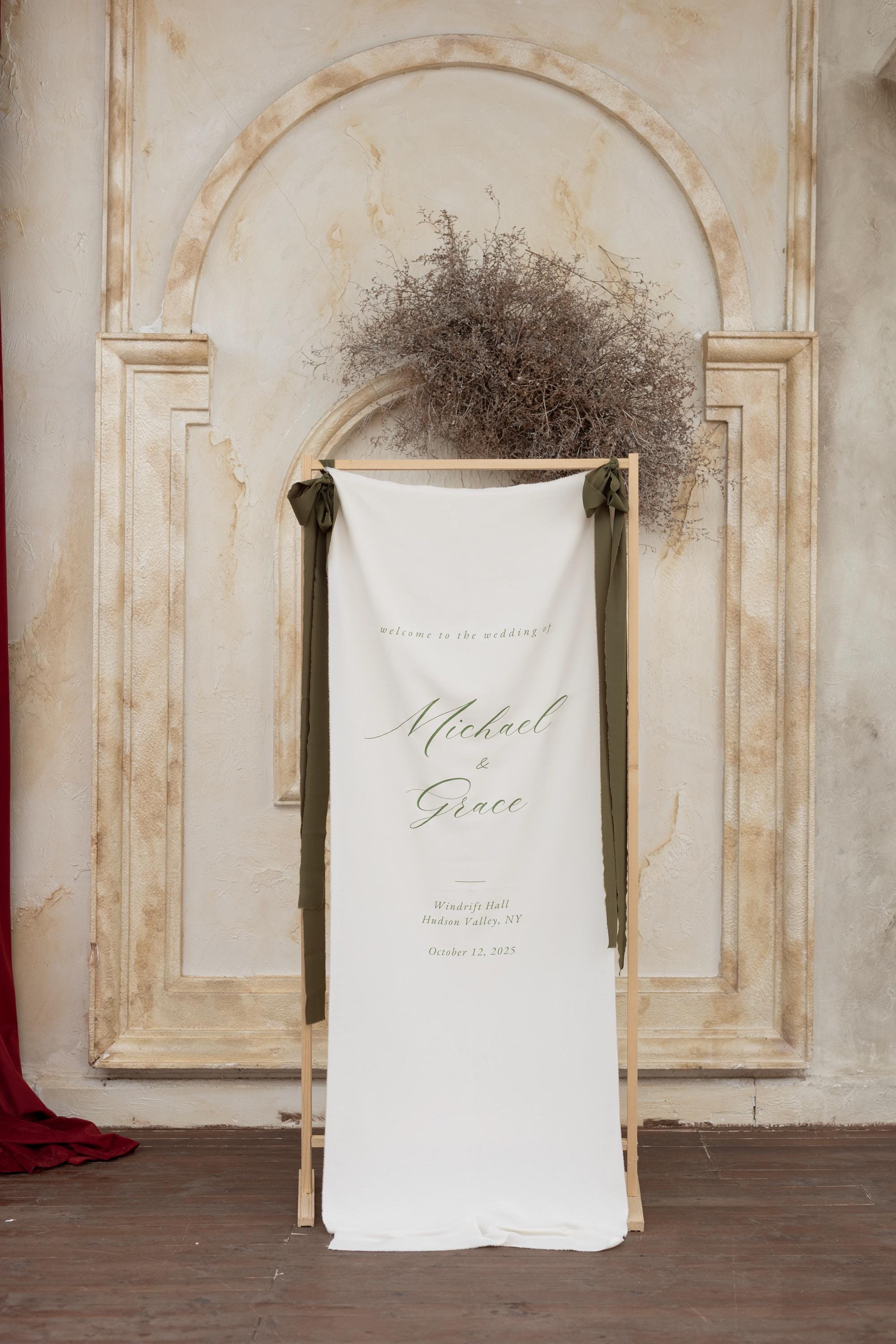 Elegant Wedding Ceremony Sign, Custom Wedding Welcome Sign, Fabric Wedding Banner, Personalized Wedding Decor
