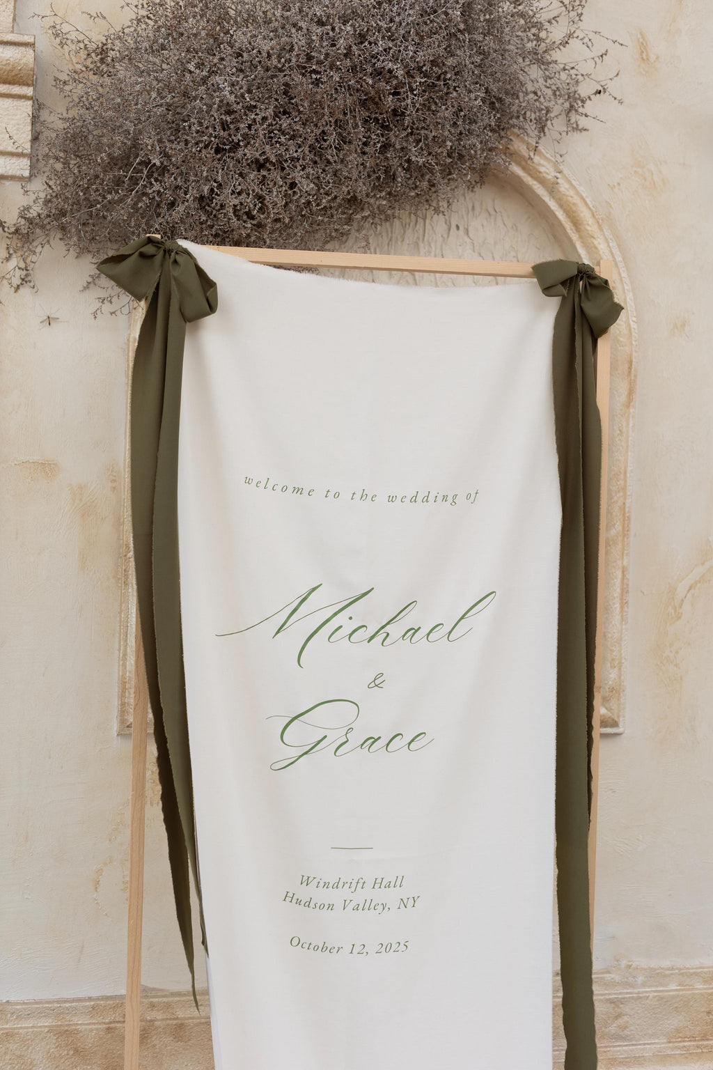 Elegant Wedding Ceremony Sign, Custom Wedding Welcome Sign, Fabric Wedding Banner, Personalized Wedding Decor