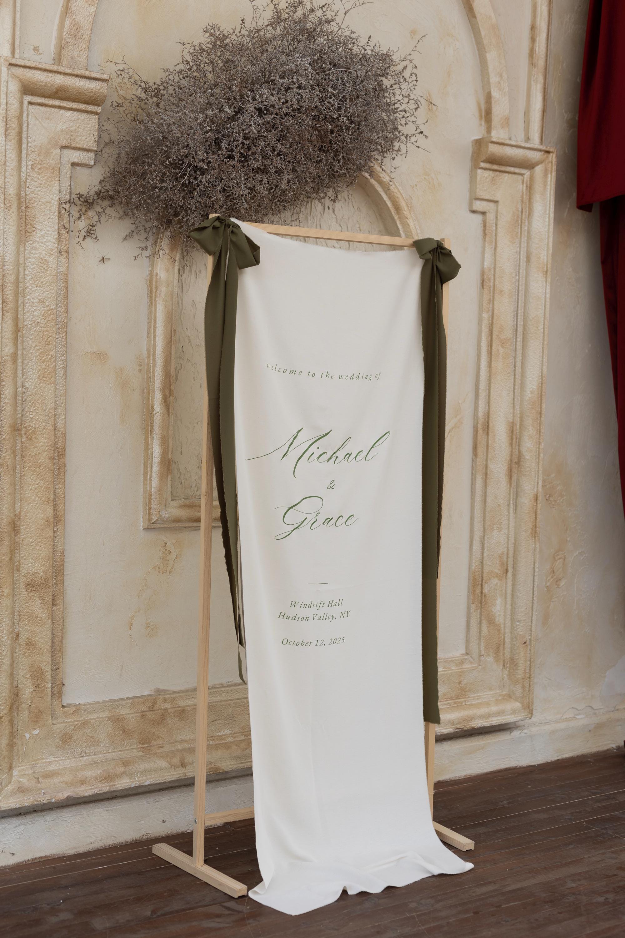 Elegant Wedding Ceremony Sign, Custom Wedding Welcome Sign, Fabric Wedding Banner, Personalized Wedding Decor