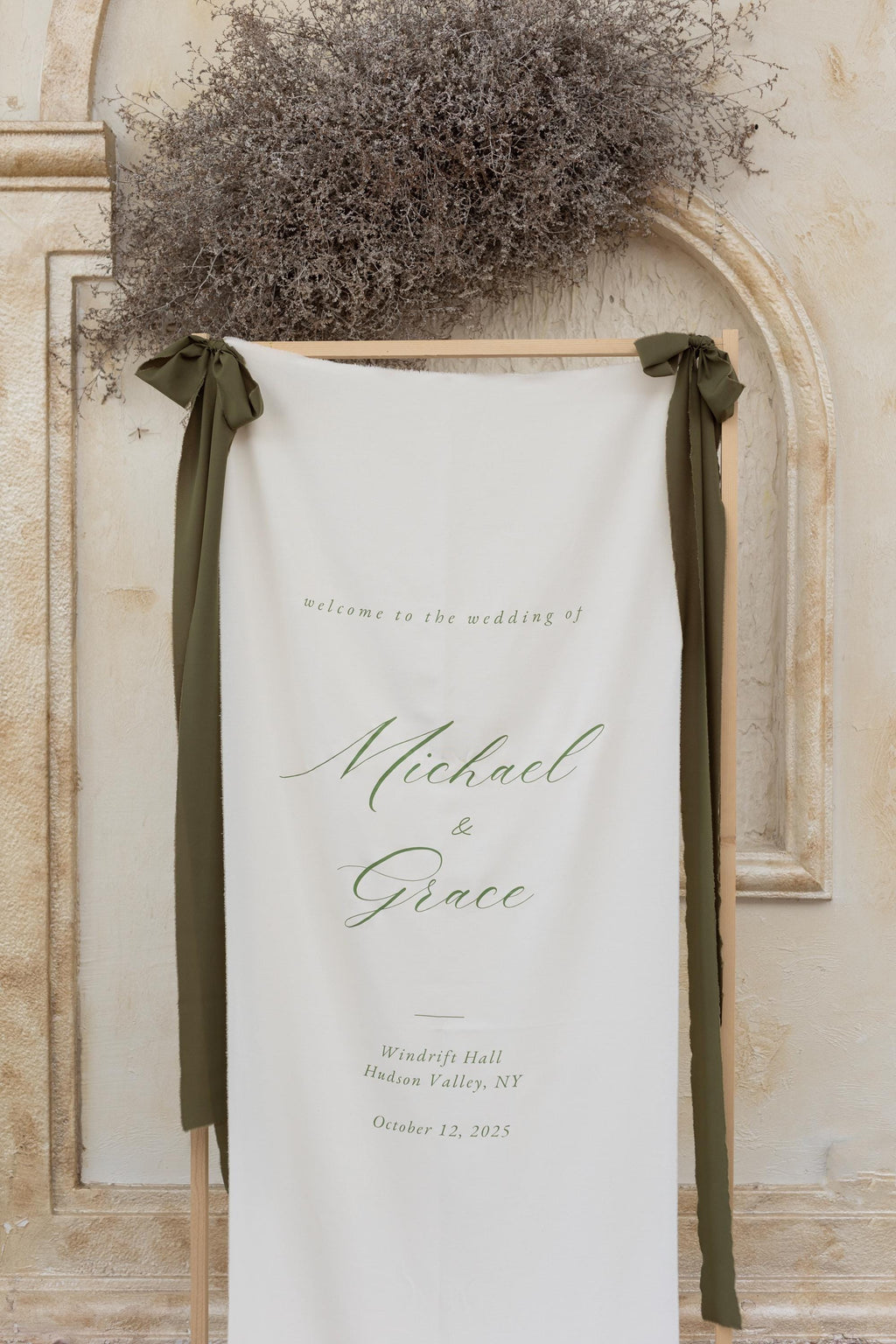 Elegant Wedding Ceremony Sign, Custom Wedding Welcome Sign, Fabric Wedding Banner, Personalized Wedding Decor