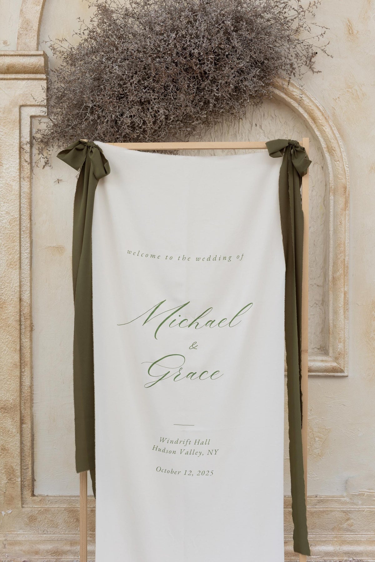 Elegant Wedding Ceremony Sign, Custom Wedding Welcome Sign, Fabric Wedding Banner, Personalized Wedding Decor