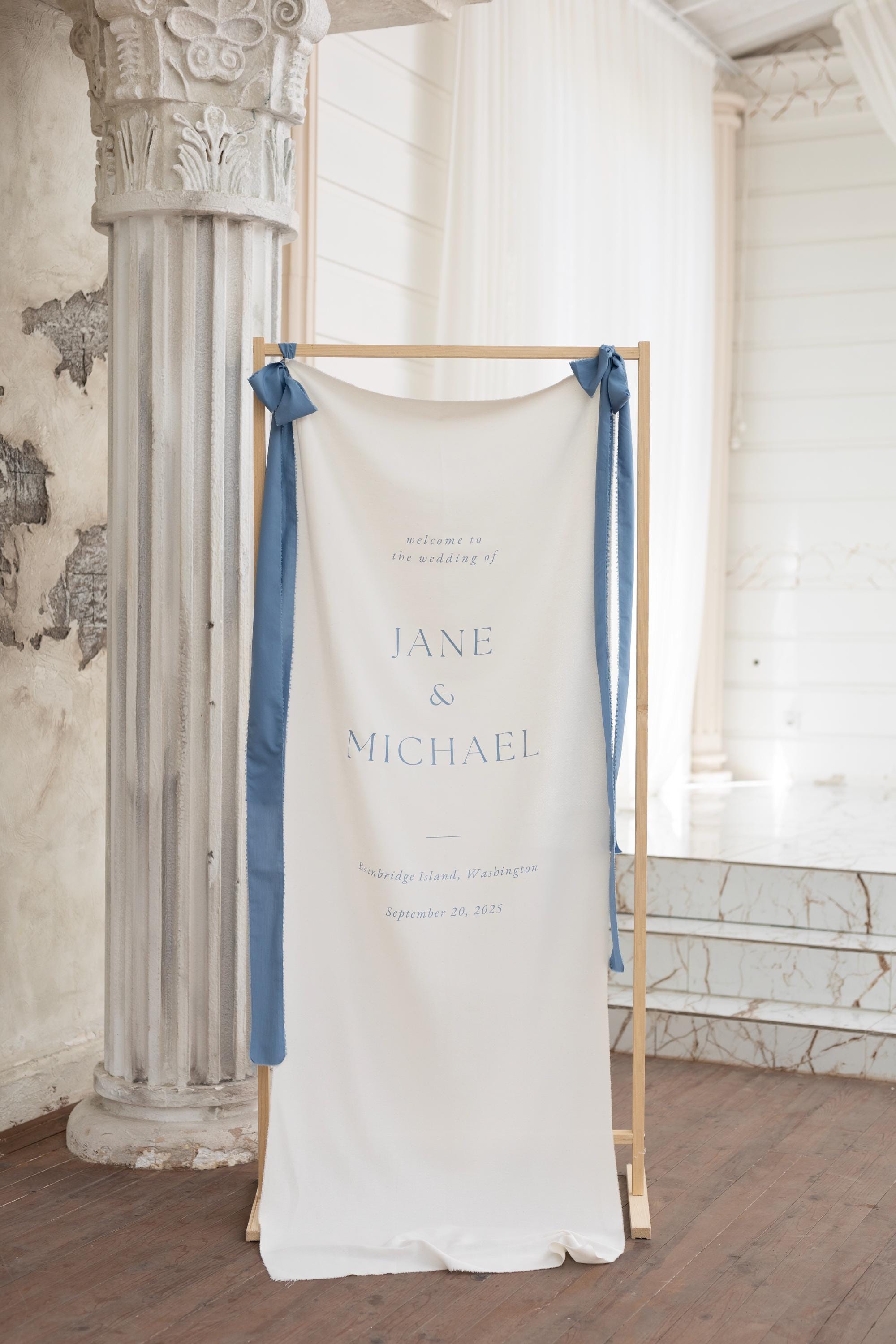 Custom Wedding Welcome Sign, Fabric Wedding Banner, Personalized Wedding Decor, Elegant Wedding Ceremony Sign