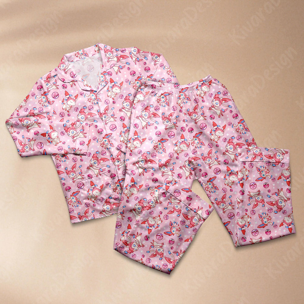 Sylveon Pink Bow Family Pajamas Set Pajamas Comfort for Adult Fans