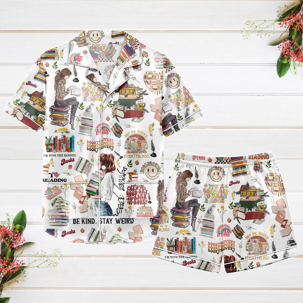 Book Lover Satin Pajamas, Banned Books Women Pajamas, Banned Books Pajamas Set, I'm With The Banned Silk Pajamas, Teacher Gift