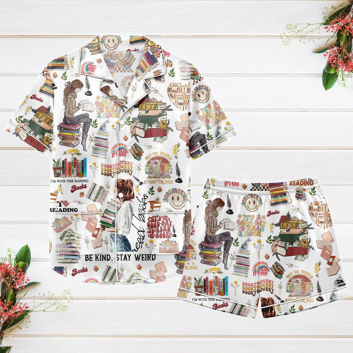 Book Lover Satin Pajamas, Banned Books Women Pajamas, Banned Books Pajamas Set, I'm With The Banned Silk Pajamas, Teacher Gift