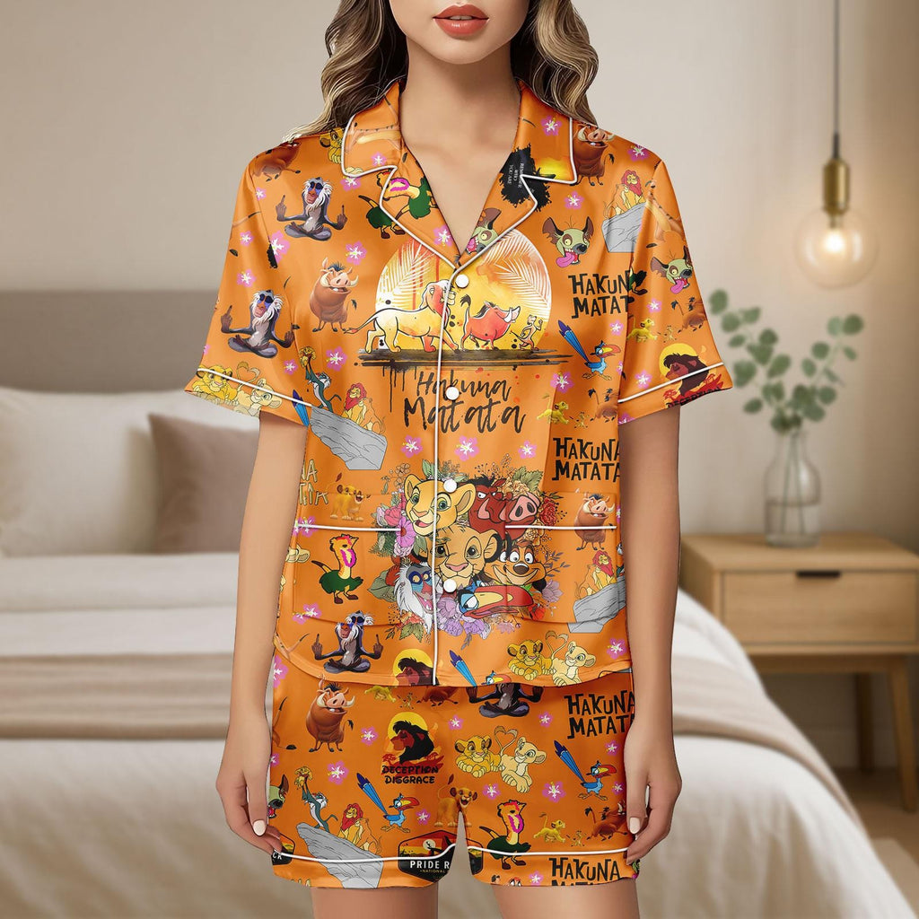 Disney Lion King Satin Pajamas, Hakuna Matata Pajamas Short Set, Simba Timon Pumbaa Women Pajamas, Animal Kingdom Shirt