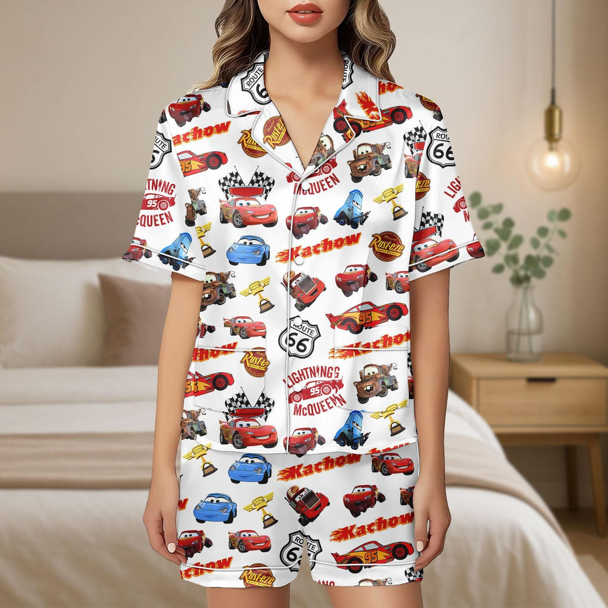 Lightning McQueen Satin Pajamas Set, Disney Cars Pajamas Shorts, Cars Movie Lounge Set, Pixar Up Women Pajamas, Disneyland Gift