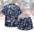 Star Wars Satin Pajamas Shorts, Disney Star Wars Sleepwear, Space Ship Battle Shirt, Short Sleeve Pajamas, Star Wars Lounge Pjs