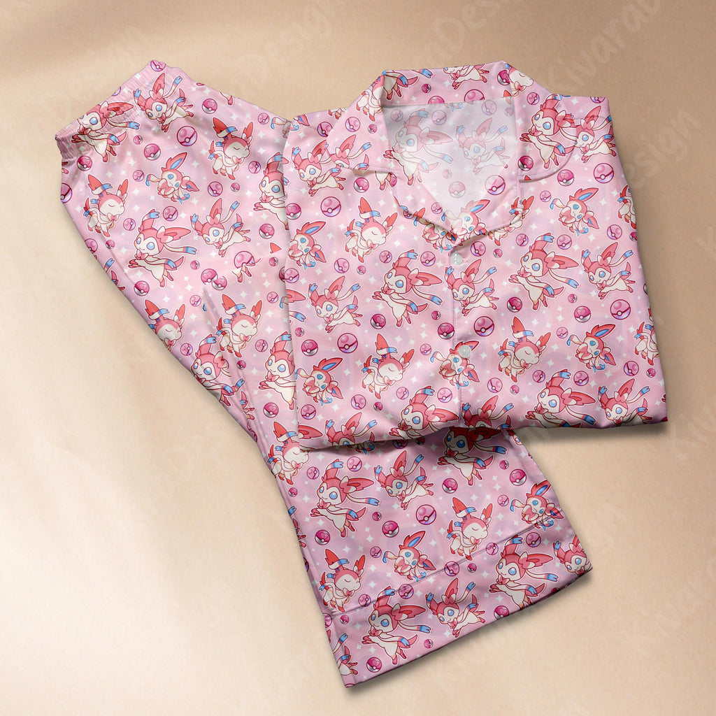 Sylveon Pink Bow Family Pajamas Set Pajamas Comfort for Adult Fans