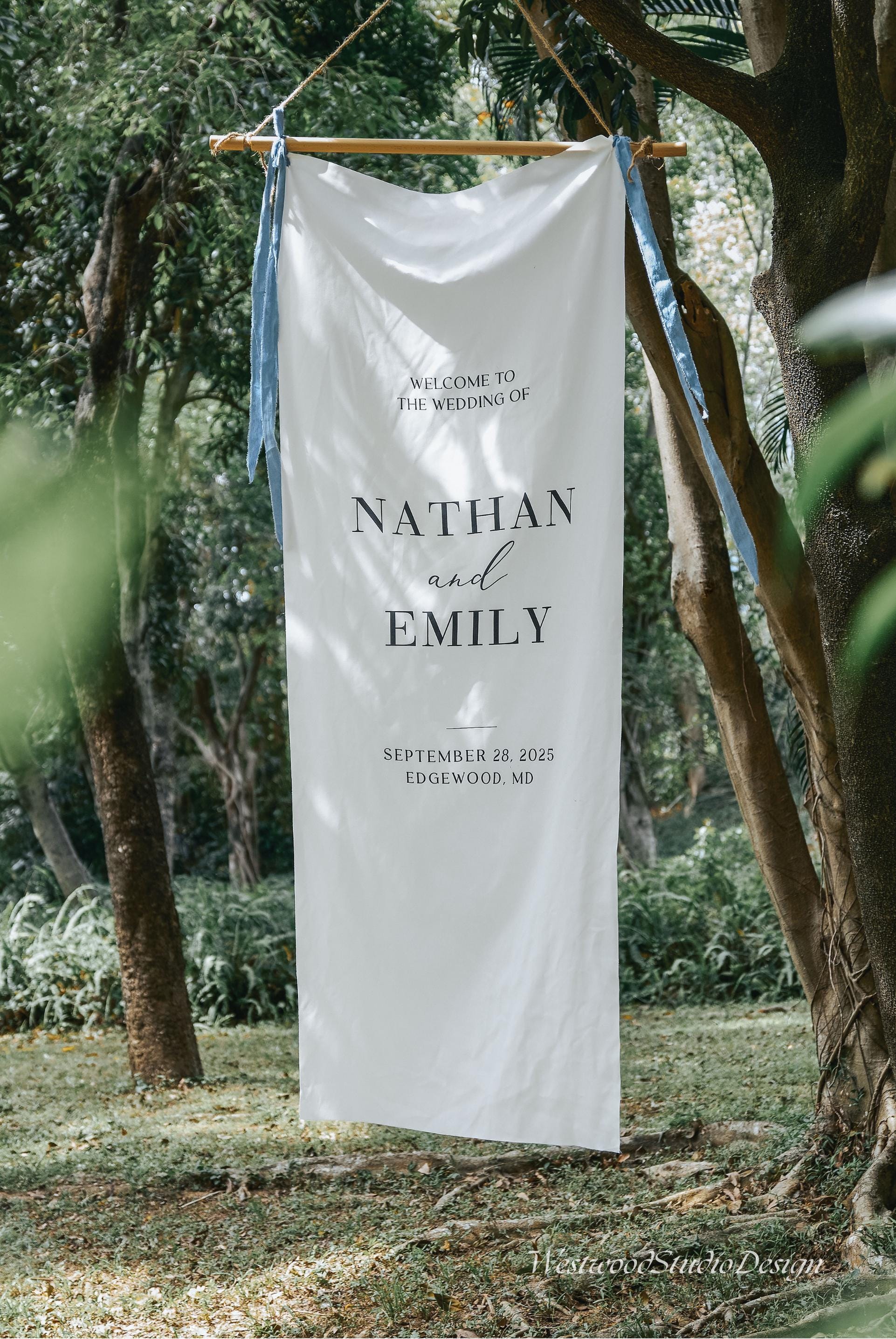 Personalized Linen Wedding Welcome Sign – Custom Fabric Banner for Weddings, Bridal Showers, Baby Showers, Birthdays & Anniversary Party