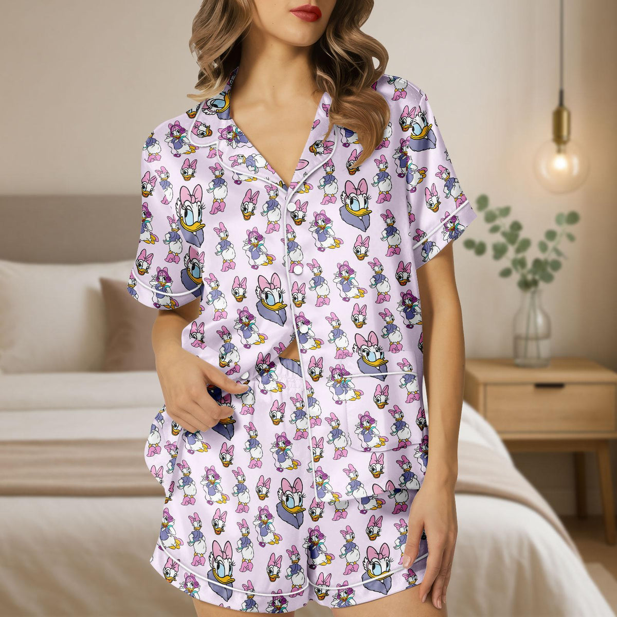 Daisy Duck Satin Pajamas, Disney Cartoon Short Pajamas, Magic Kingdom Silk Pajamas, Disneyworld Women Pajamas, Gift For Her