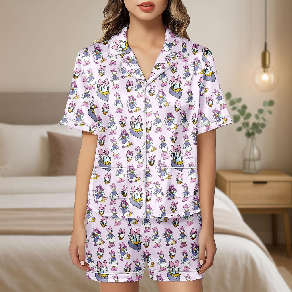 Daisy Duck Satin Pajamas, Disney Cartoon Short Pajamas, Magic Kingdom Silk Pajamas, Disneyworld Women Pajamas, Gift For Her