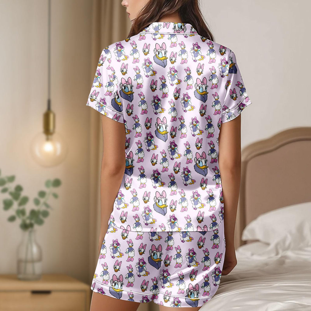 Daisy Duck Satin Pajamas, Disney Cartoon Short Pajamas, Magic Kingdom Silk Pajamas, Disneyworld Women Pajamas, Gift For Her