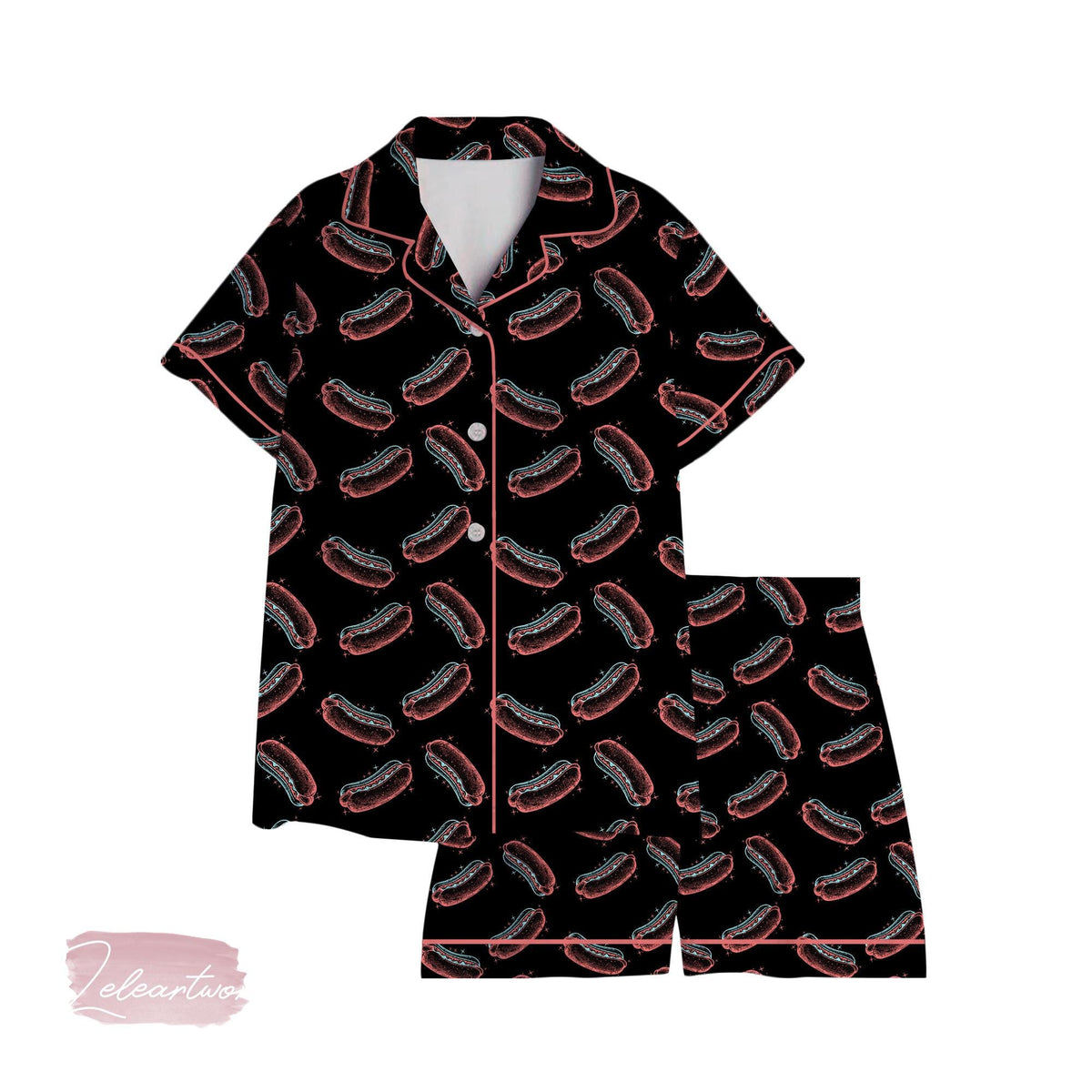4th of July Hot Dog Pajama Set – Funny Retro Short Sleeve Sleepwear, BBQ Lover Loungewear Gift, You Look Like the 4th of July