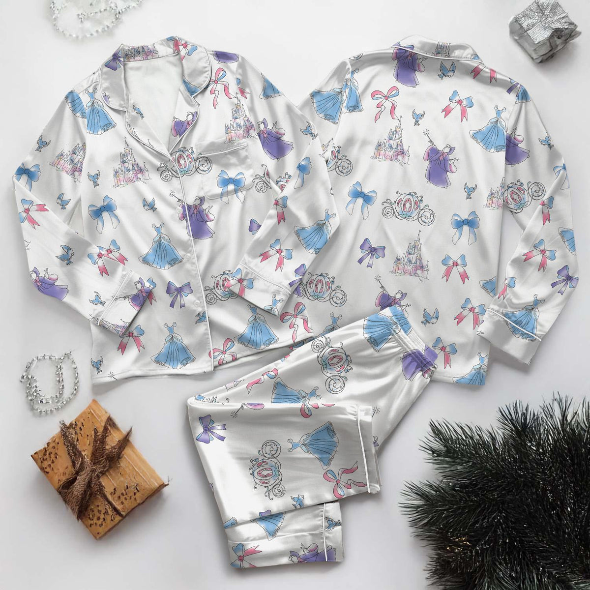 Disney Cinderella Satin Pajamas Set, Disneyland Satin Sleepwear, Princess Sleepwear For Women, Fairytale Pjs Long, Cinderella Pajamas