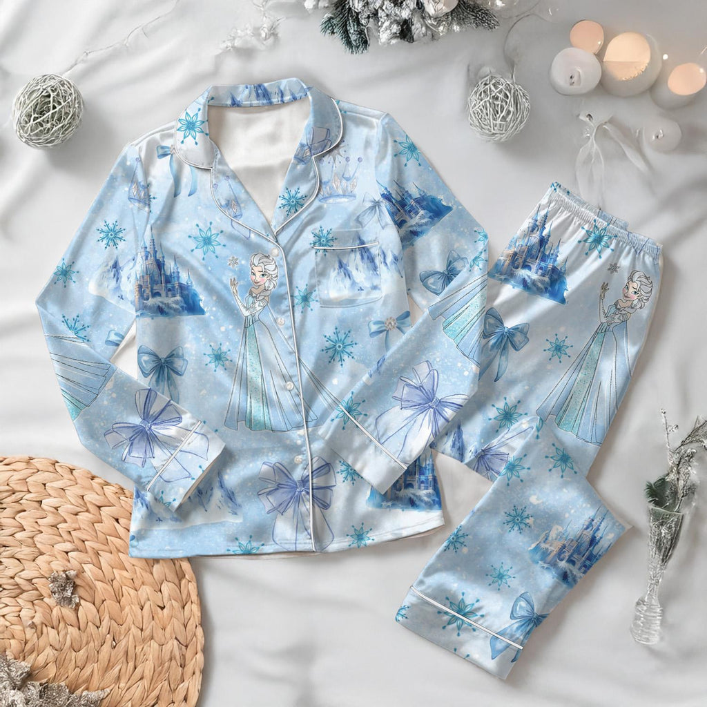Coquette Bow Elsa Princess Satin Pajamas Set, Disney Frozen Pjs, Princes Elsa Pajamas, Bridesmaid Matching Sleepwear