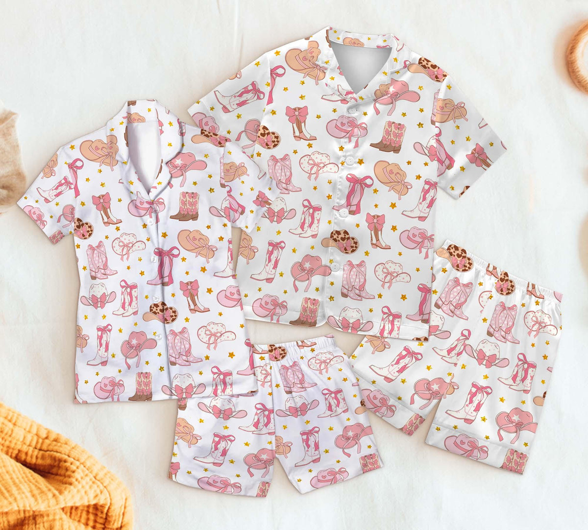 Pink Cowgirl Boots And Hat Country Short Pajamas Set, Cowgirl Boots Pajamas Set Gifts, Boots And Hats Western Cowgirl Short Pajamas Set Gift