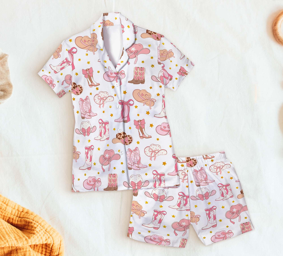 Pink Cowgirl Boots And Hat Country Short Pajamas Set, Cowgirl Boots Pajamas Set Gifts, Boots And Hats Western Cowgirl Short Pajamas Set Gift