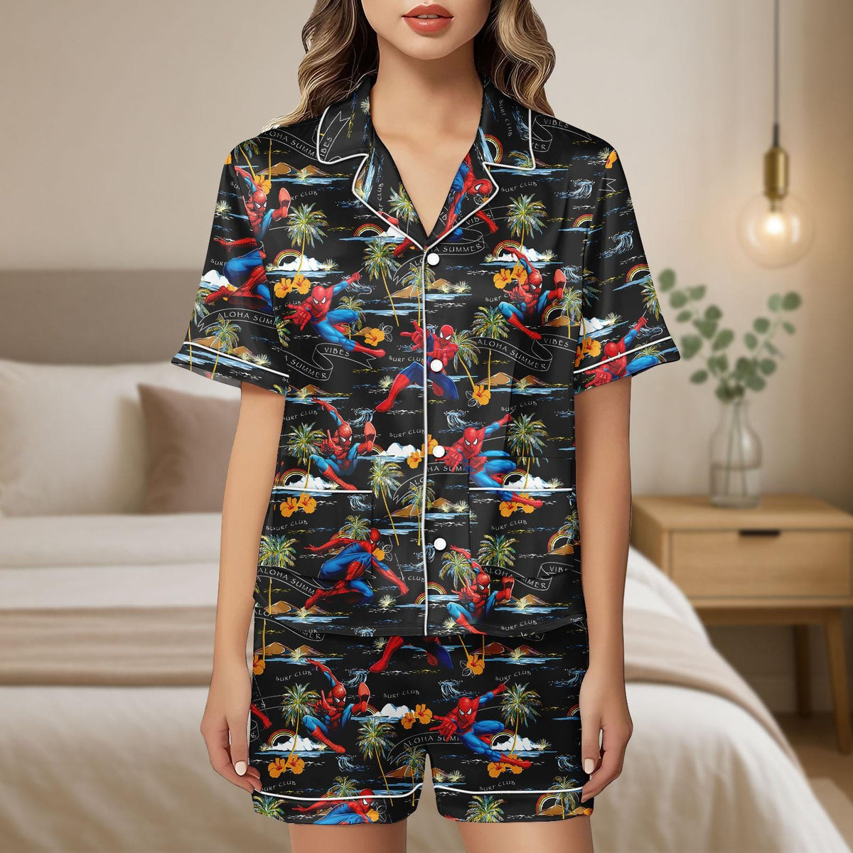 Spider Man Satin Pajamas Set, Disney Movie Women Pajamas, Spider Man Shirt, Peter Parker Shirt, Disneyland Sleepwear, Disney Trip Gift