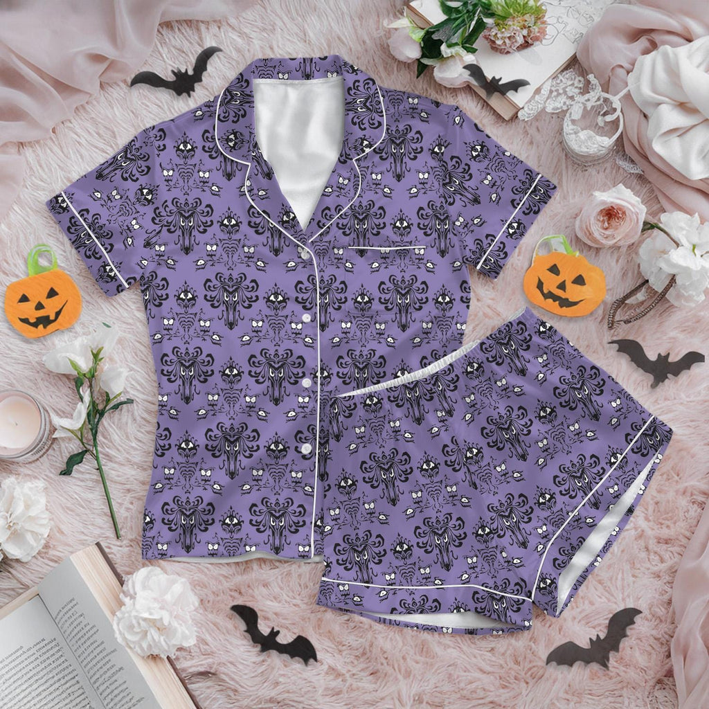 Disney Haunted Mansion Satin Short Pajamas set, Hitchhiking Ghosts Women Pajamas, Horror Movie Shorts Pajamas, Bridesmaid Pajamas