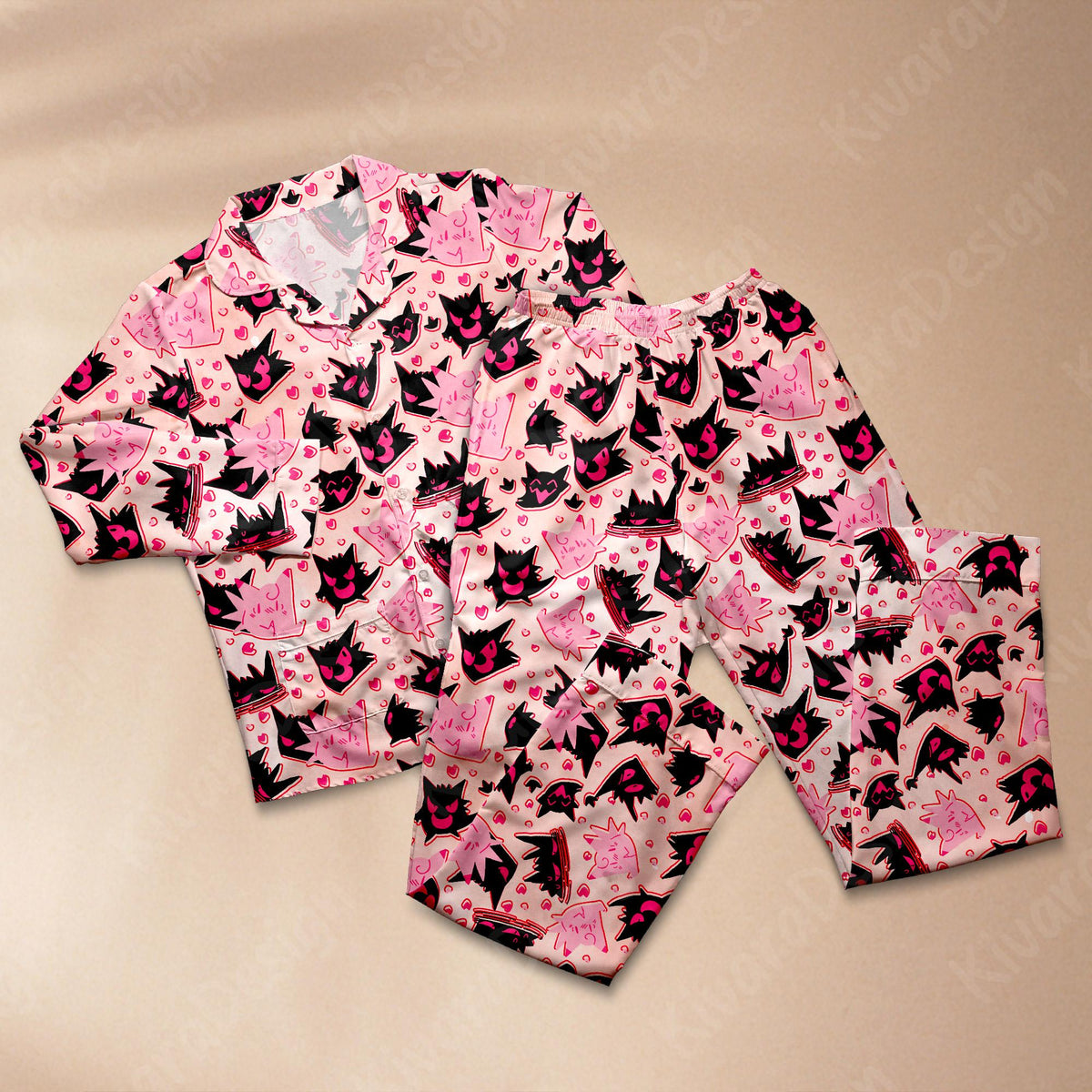 Ghost Love Funny Pajamas Set Gengar Jigglypuff Loungewear Pajamas Comfort for Fans
