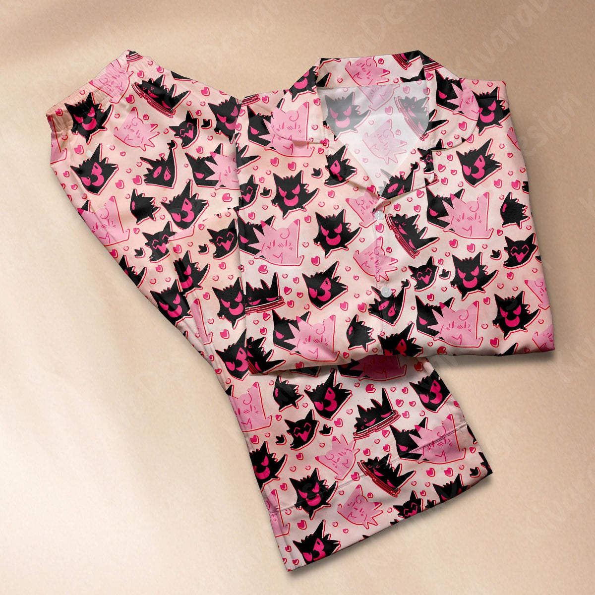 Ghost Love Funny Pajamas Set Gengar Jigglypuff Loungewear Pajamas Comfort for Fans