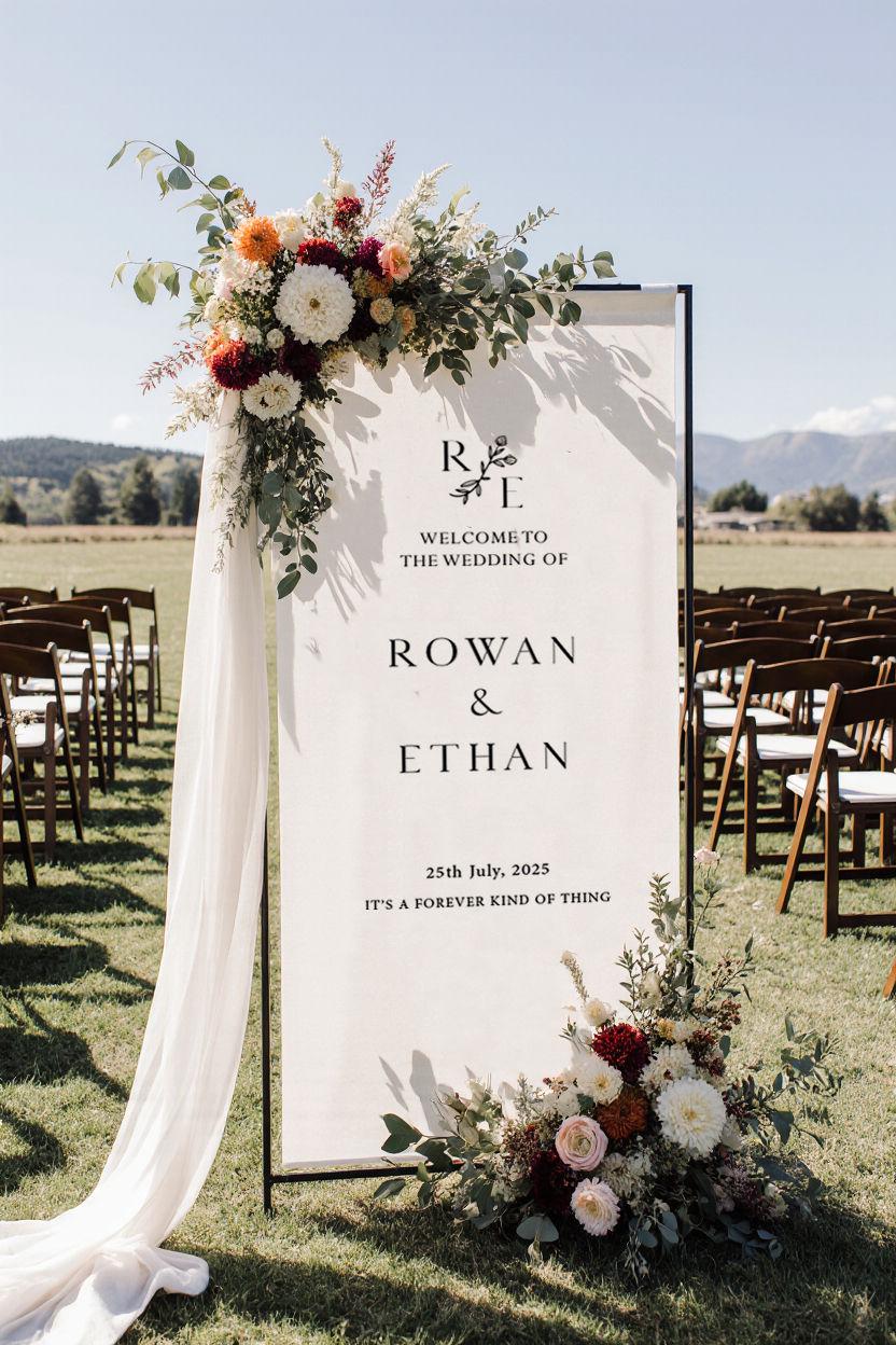 Custom Linen Wedding Sign: Personalized Memorial Banner