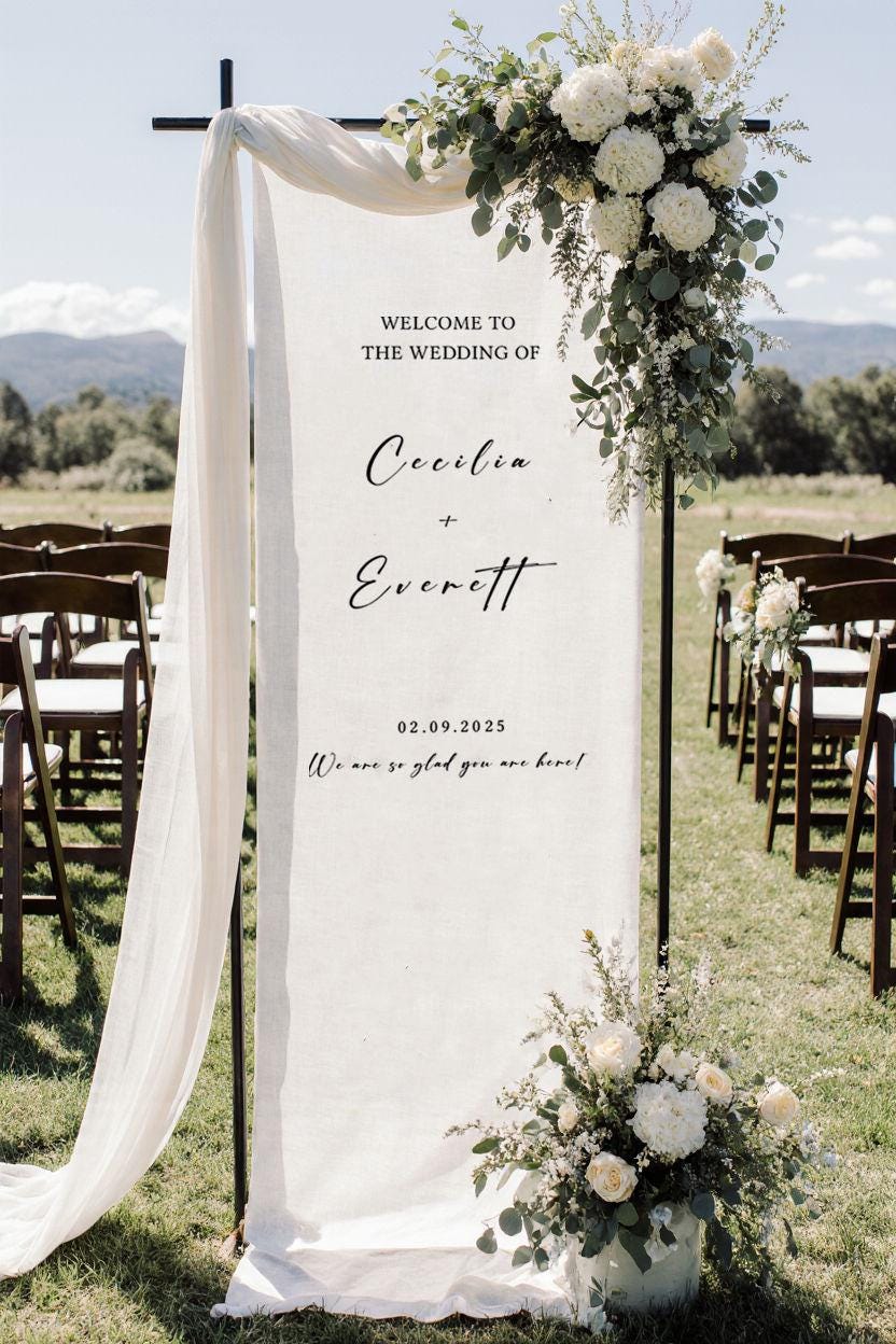 Custom Linen Wedding Sign: Personalized Memorial Banner