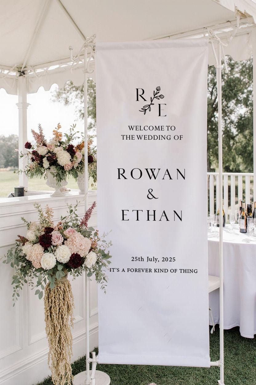 Custom Linen Wedding Sign: Personalized Memorial Banner