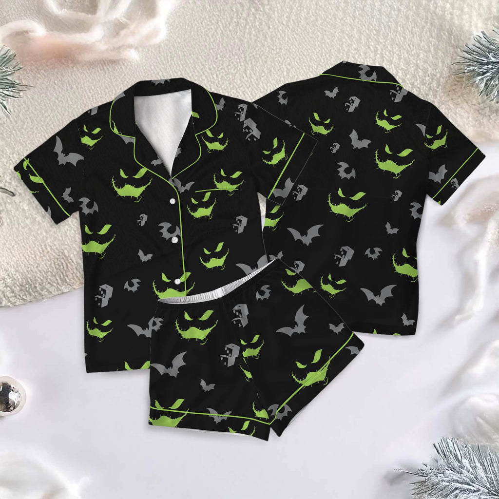 Oogie Boogie Halloween Satin Pajamas Shorts Set, Disney Halloween Short Sleeve Pjs, Spooky Disney Sleepwear, Disney Villain Pjs Set