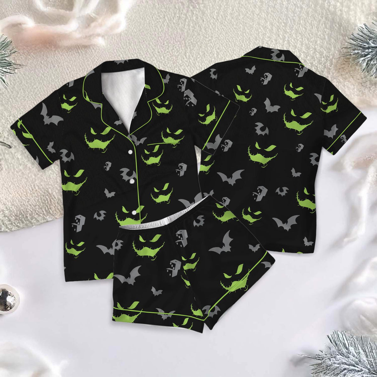 Oogie Boogie Halloween Satin Pajamas Shorts Set, Disney Halloween Short Sleeve Pjs, Spooky Disney Sleepwear, Disney Villain Pjs Set