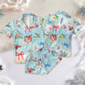 Ariel Mermaid Short Satin Pajama Set, Disney Princess Silk Pajamas, Little Mermaid Sleepwear for Girls, Coquette Bow Pajamas