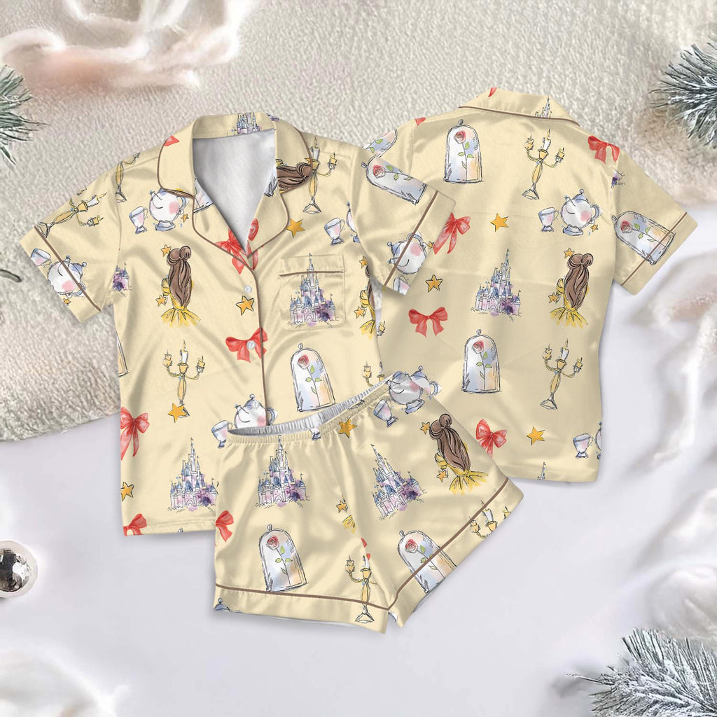 Belle Princess Coquette Pajamas Short Set, Disney Princess Short Sleeve Pajamas, Beauty And The Beast Pajamas, Magic Kingdom Outfit