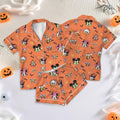 Disney Halloween Satin Pajamas Short Set, Mickey & friends halloween Short Sleeve Pajamas, Disney Pumpkin Silk Pajamas