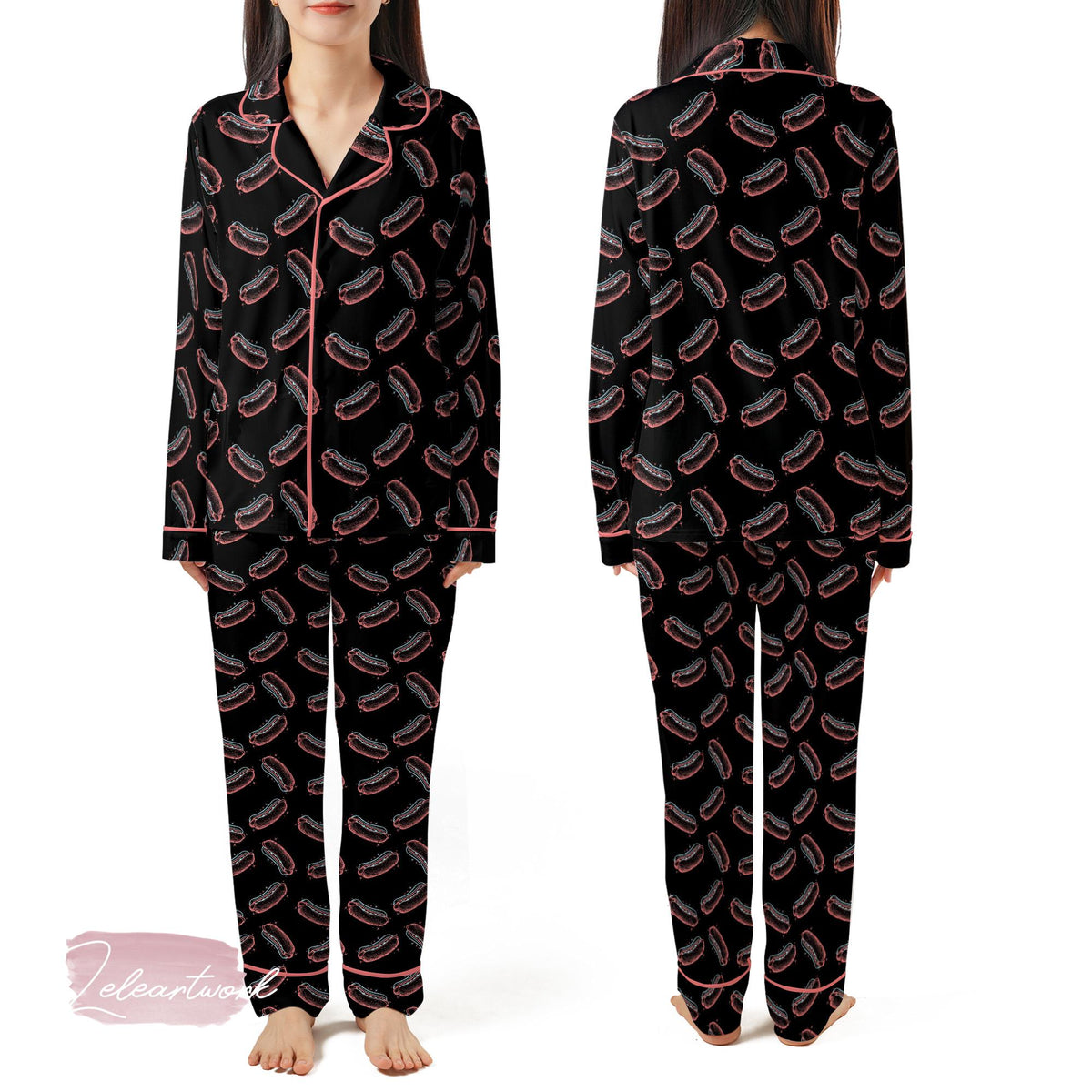 4th of July Hot Dog Pajama Set – Funny Retro Short Sleeve Sleepwear, BBQ Lover Loungewear Gift, You Look Like the 4th of July